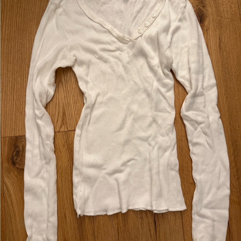 Micheal Stars White Long Sleeve Henley Top